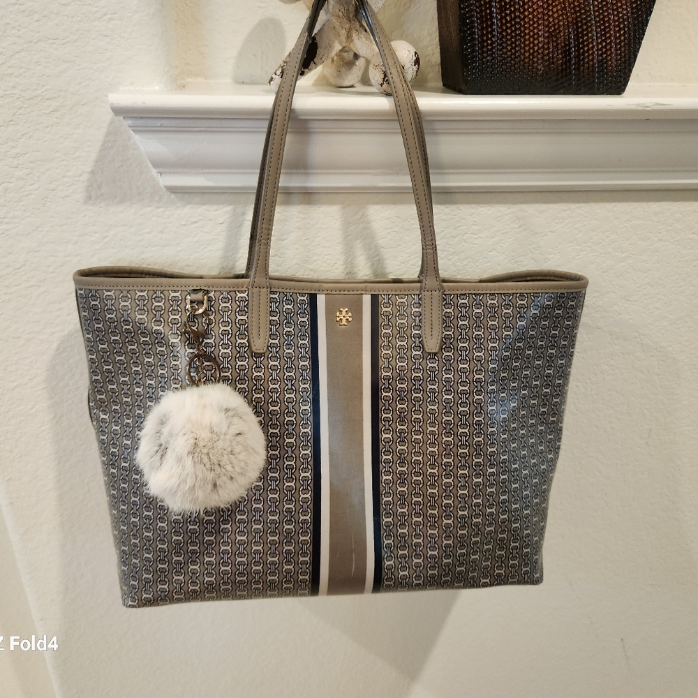 Tory Burch Gray Patterned Tote Bag